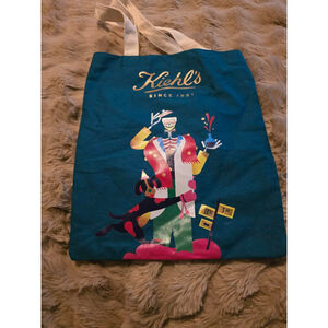 Limited Edition Kiehl's Janine Rewell Teal Gold Reusable Canvas Tote Bag